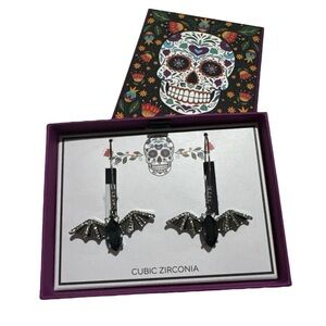 Bella Jack Black Bat Sterling Silver Earrings With Cubic Zirconia